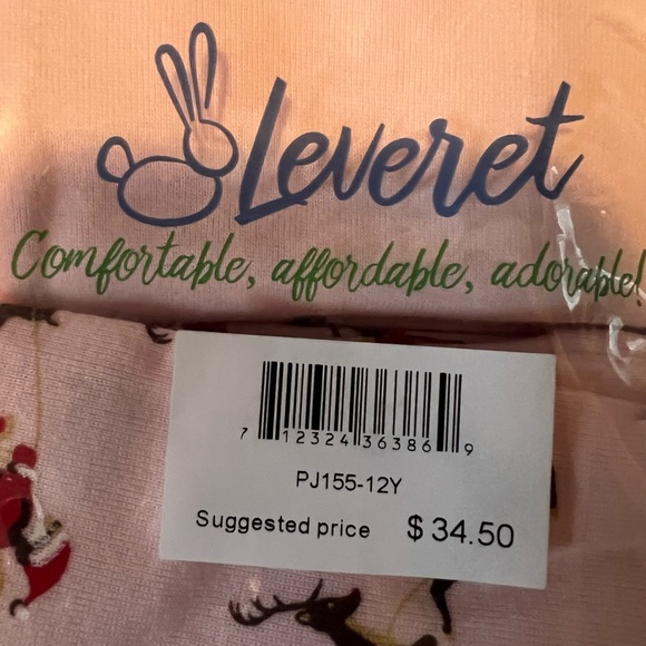 Leveret xmas Santa and Sleigh kid’s Christmas Holiday Pajamas Pink Sz 12 NWT - Picture 5 of 7